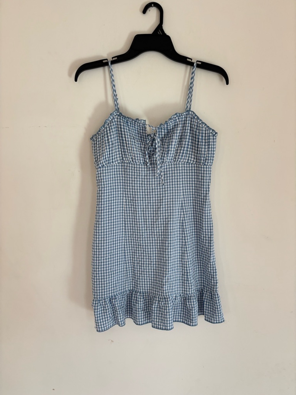 LA Hearts Blue Gingham Mini Dress XS Cottagecore Ruffle Hem - Picture 2 of 10